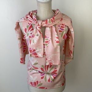 Belford Exclusively for Saks Fifth Avenue Pink Peach Floral Silk Sweater Set